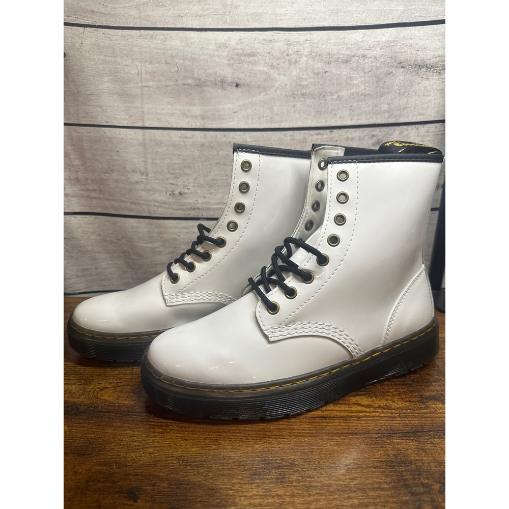 New Dr Martens Zavala Boots Women's Size 8 White Patent Leather